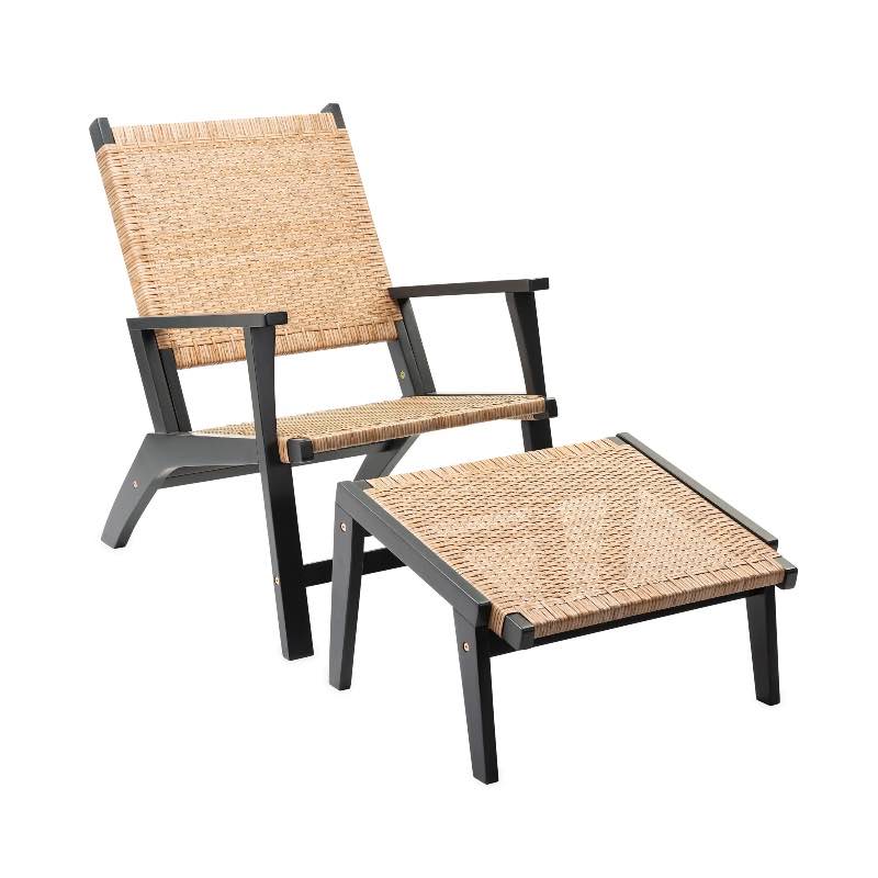 Eucalyptus Outdoor Furniture, Chair & Ottoman, 2-Piece Set - Black